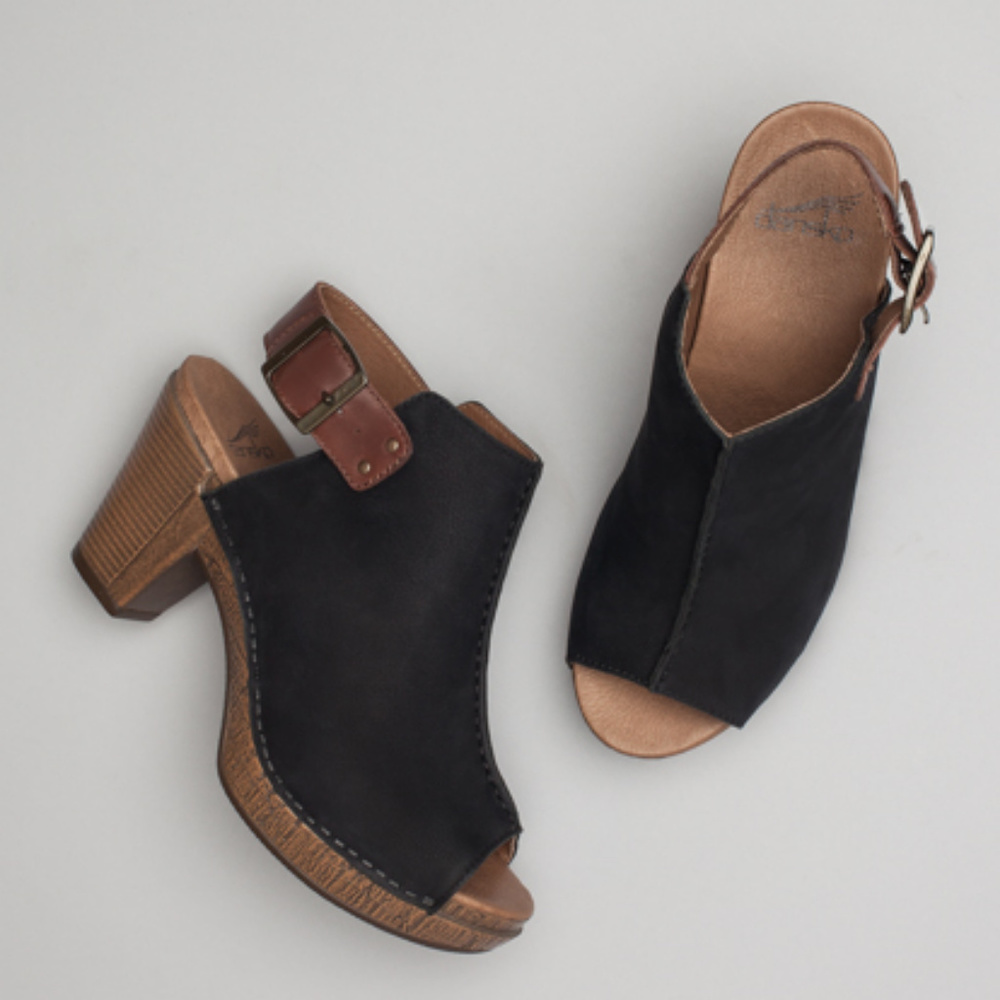 New DANSKO  REGGIE Peep Toe Wedge Sandals 41 10.5